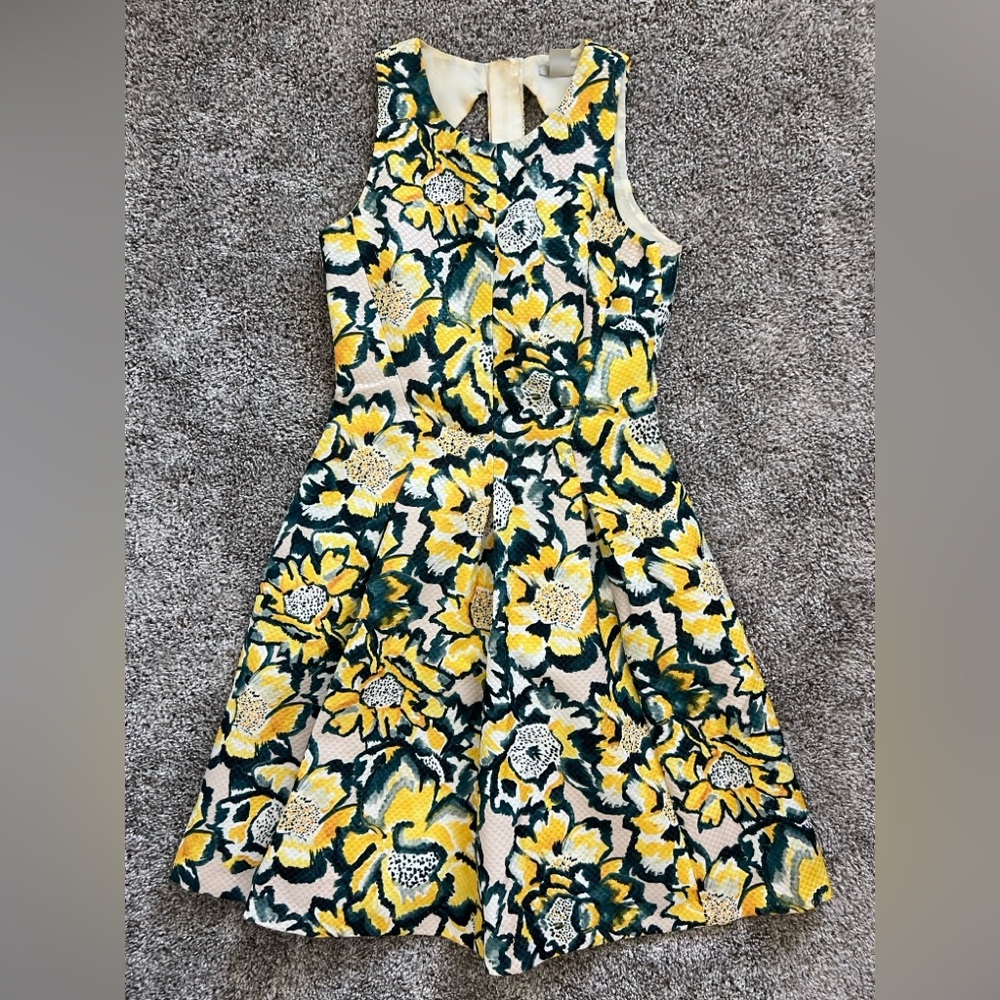 Sleeveless Yellow & Blue Floral Fit & Flare Dress With Back Cutout